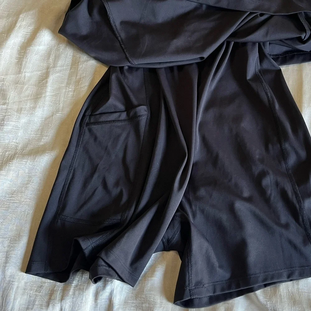 Old Navy Black PowerSoft Sleeveless Dress over Body Suit